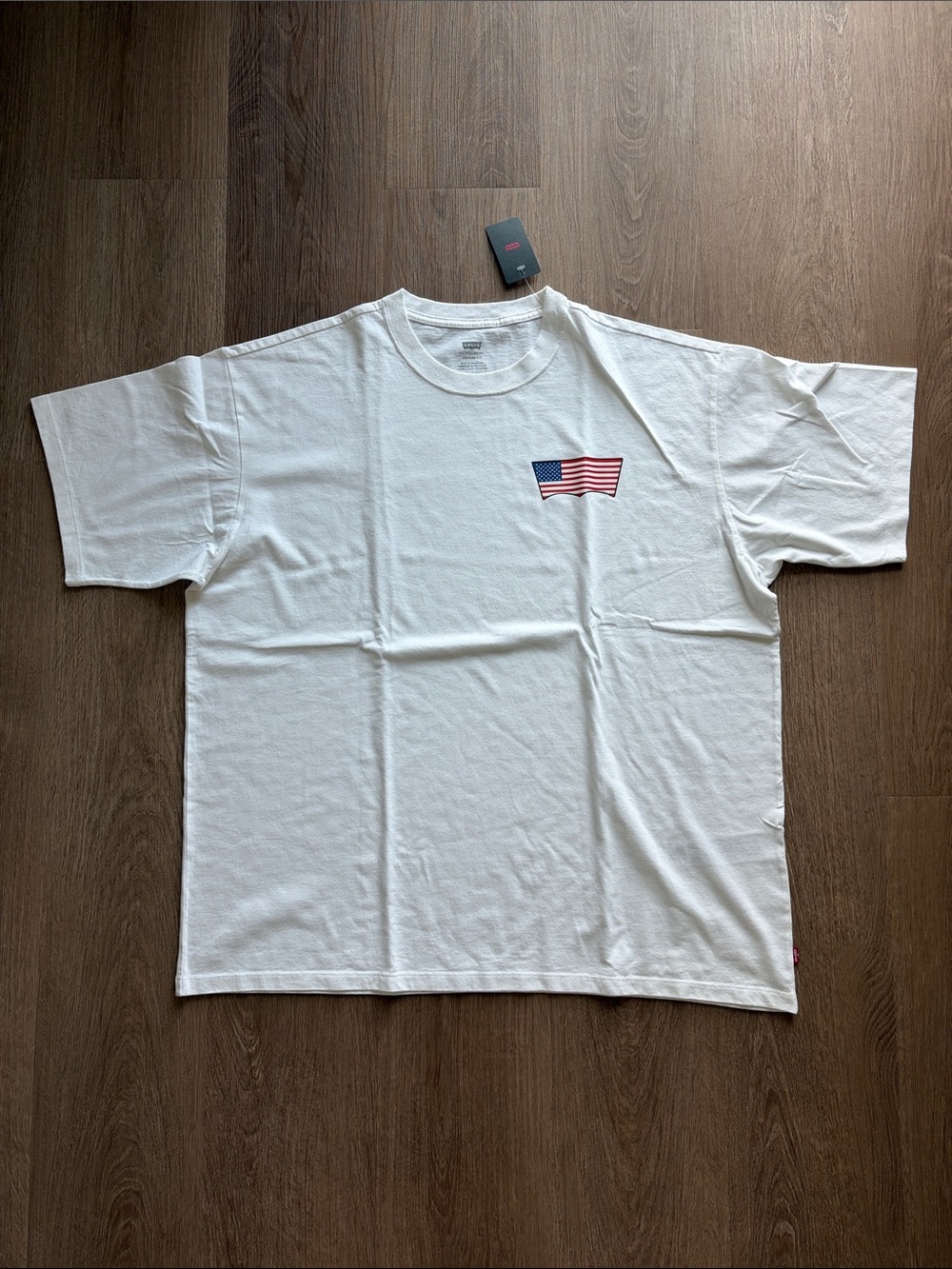 Levi's White Short-Sleeve Tee with Small American Flag Patch